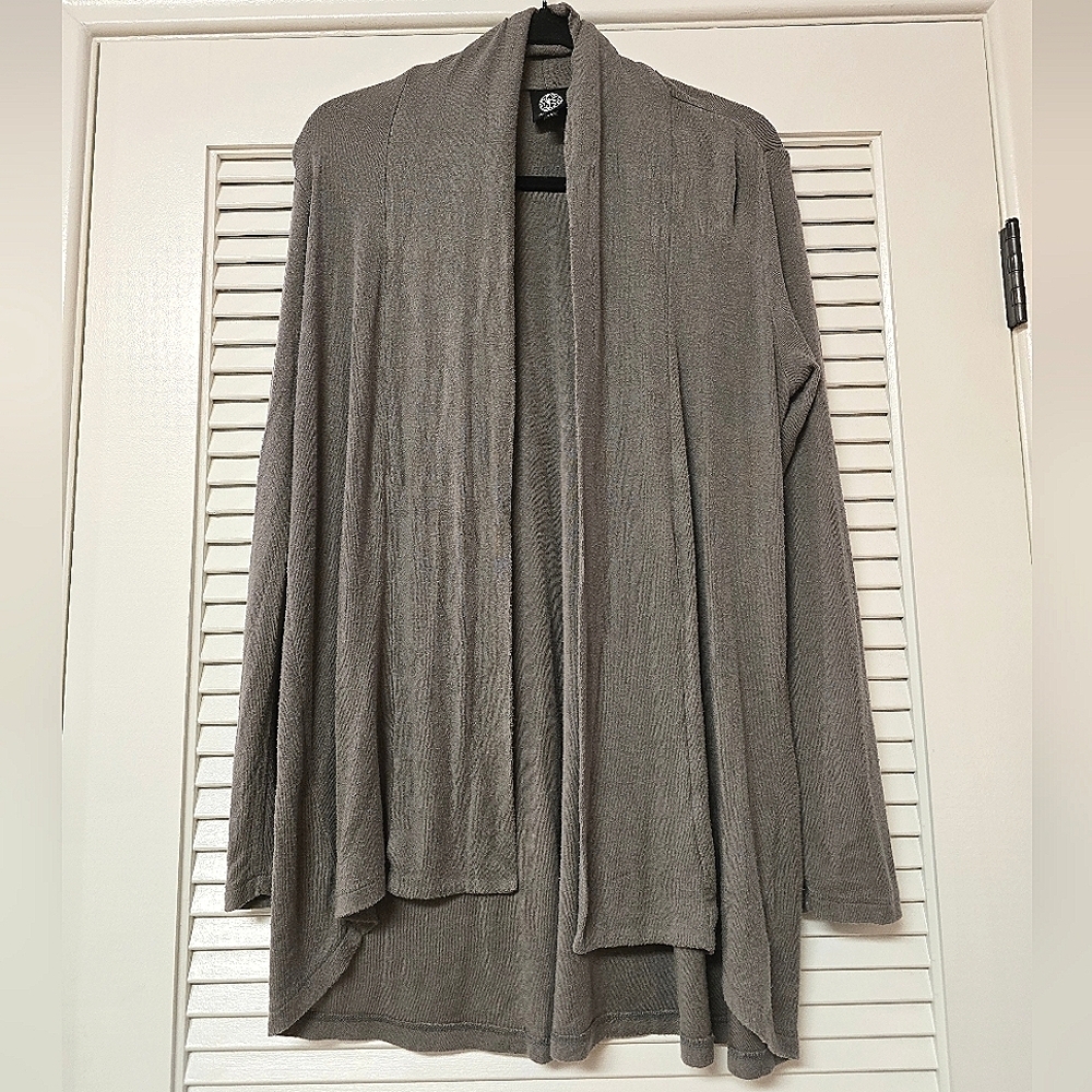 Bobeau - Greyish Green Long-Sleeve Open Cardigan Sweater